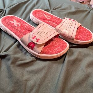 Under Armour Pink & Light Pink Adjustable Slide Sandals